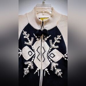 Black and Cream Embroidered Sweater Jacket